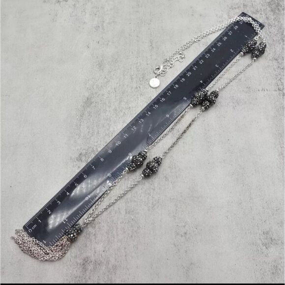 Liz Claiborne Necklace Silver Tone Station Beads Tassel Pendant 26 Inch NWOT - Picture 7 of 8